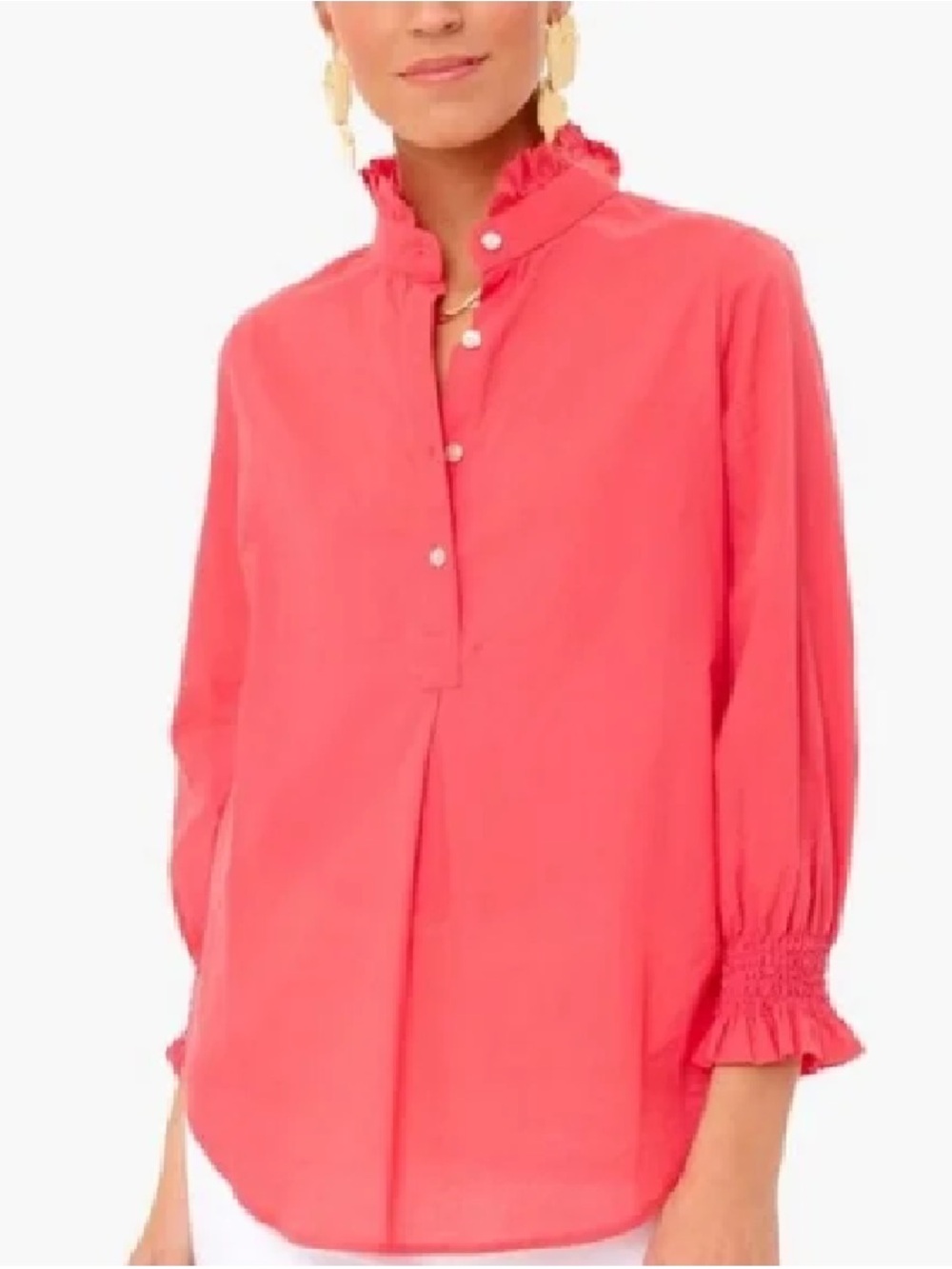 Tuckernuck Coral Ruffle-Collar Popover Button Front Blouse